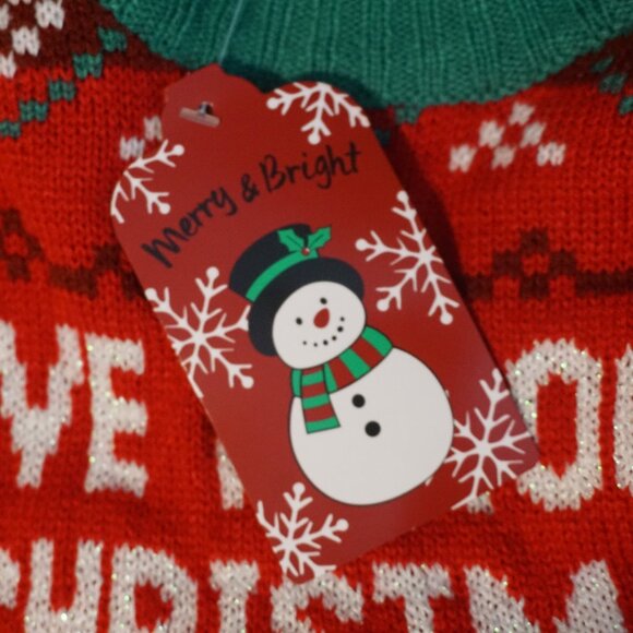 Blizzard Bay Red and Green Christmas Sweater Cow with Gold Sunglasses Men’s Smal - Picture 6 of 7